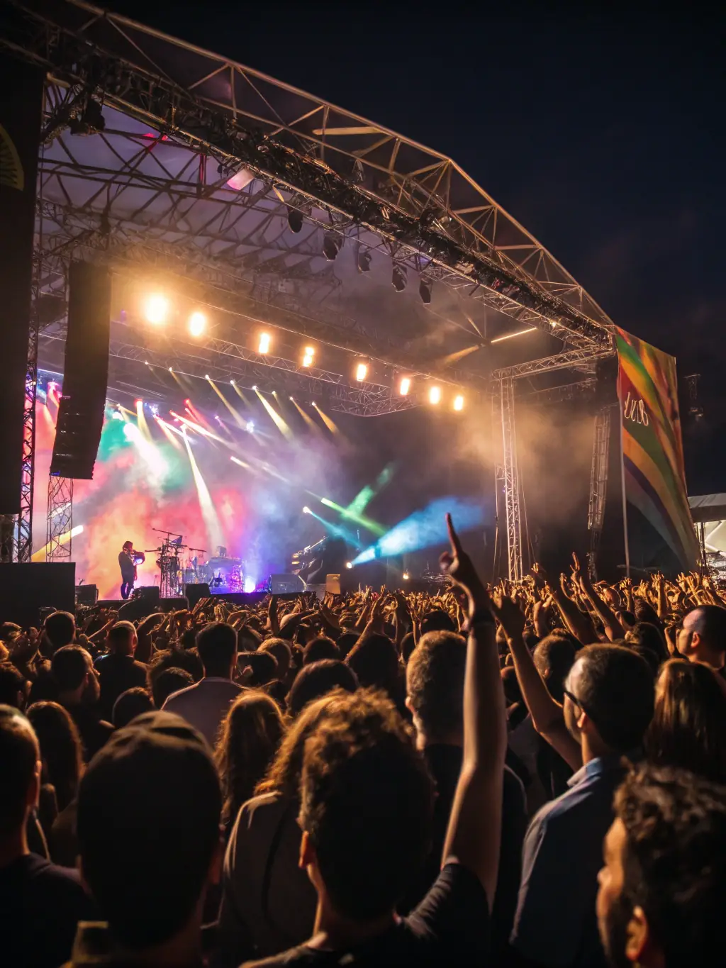 An image showcasing a live performance organized by LES-REV'RIMES, featuring local artists and a diverse audience enjoying the music.