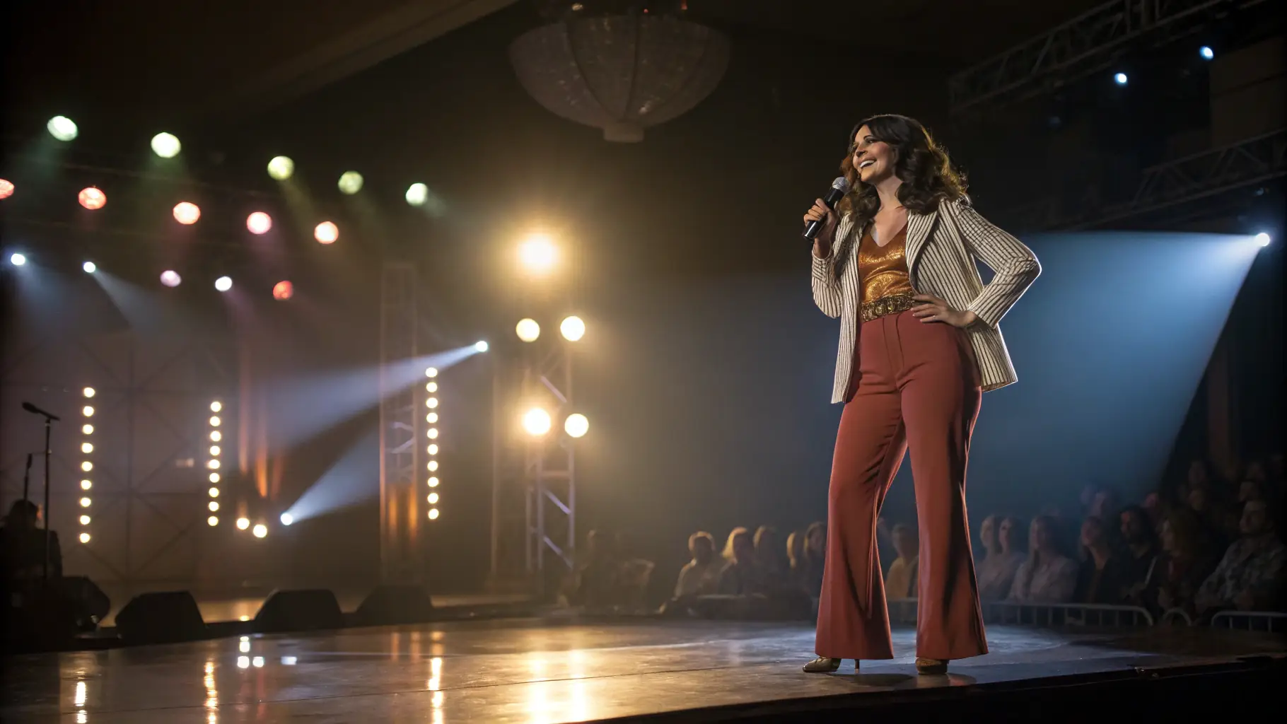 A vibrant photo of a musical performance with a spotlight on the lead singer.