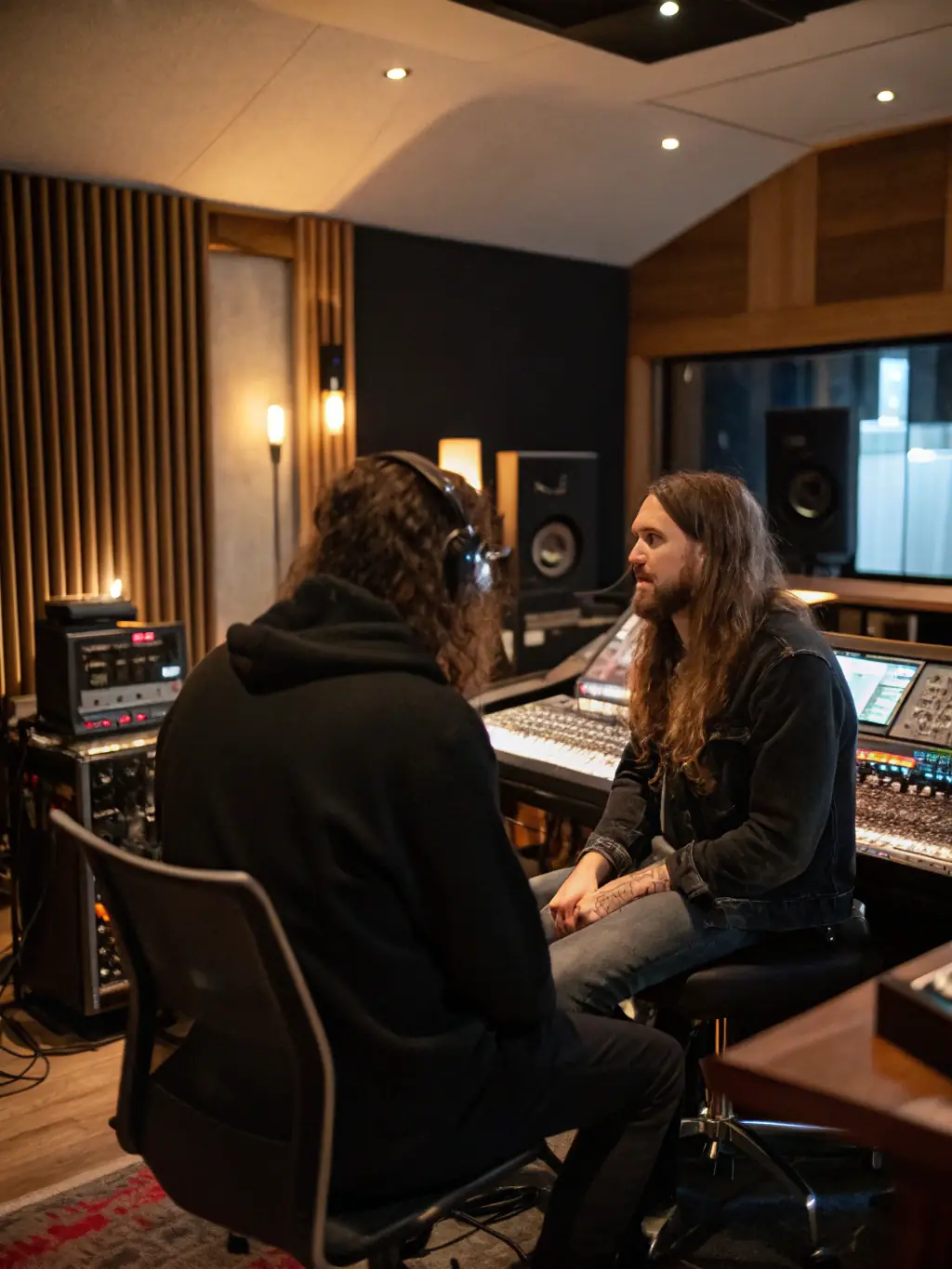 A picture of artists receiving mentorship from experienced professionals in the music industry, focusing on career development and guidance.